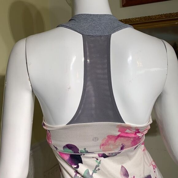 Lululemon Scoop Neck Tank Top Blurred Blossoms White / Heathered Fossil - Picture 8 of 16
